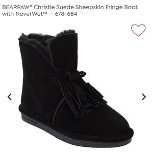 Bearpaw suede black tassel bootie, size 11.